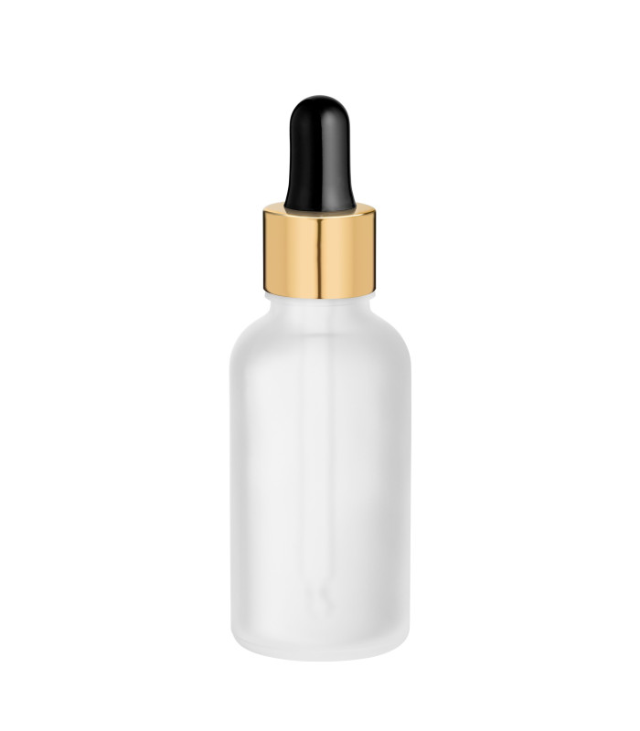 Glasflasche 30 ml klar matt mit goldener Pipette - Leere Tropfflasche