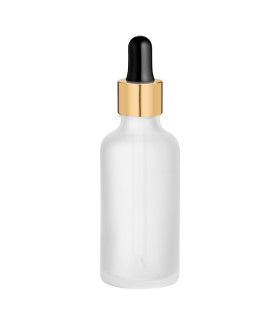 Glasflasche 50 ml satiniert mit goldener Pipette | leere Tropfflasche