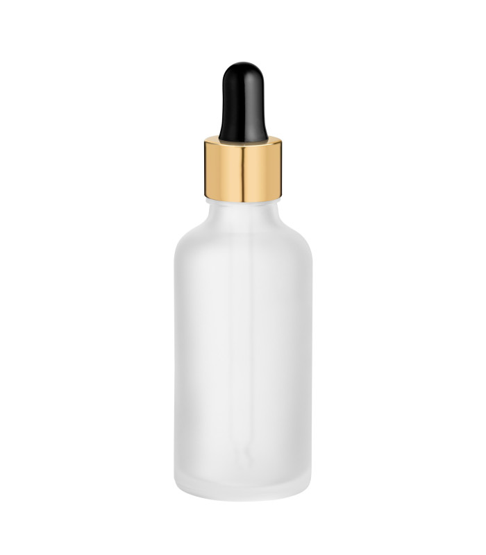 Glasflasche 50 ml satiniert mit goldener Pipette | leere Tropfflasche