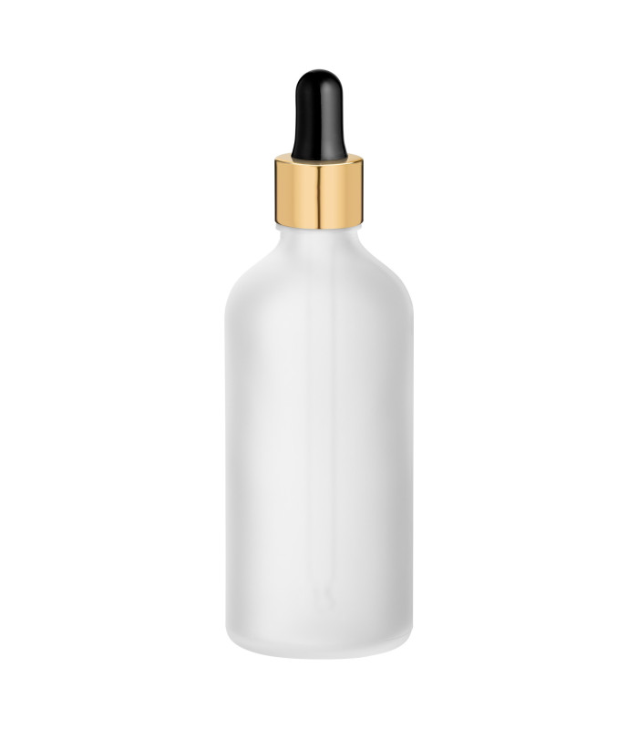 Glasflasche 100 ml satiniert matt farblos klar mit goldener Pipette