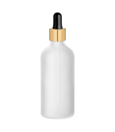 Glasflasche 100 ml satiniert matt farblos klar mit goldener Pipette