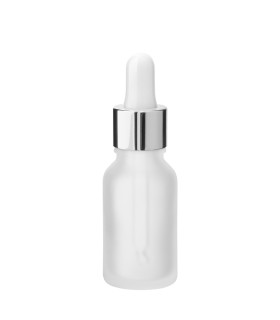 Glasflasche 15 ml satiniert matt farblos klar mit silberner Pipette