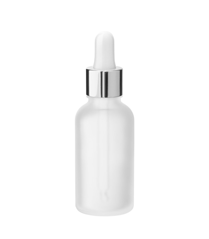 Glasflasche 30 ml klar matt mit silberner Pipette | Pipettenflasche