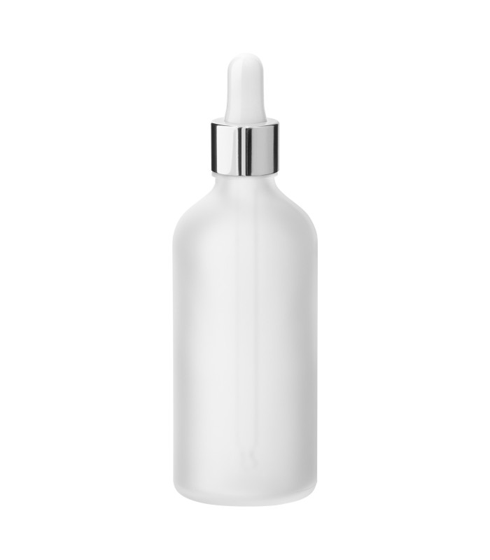 Glasflasche 100 ml satiniert matt klar mit silberner Pipette | Tropfer