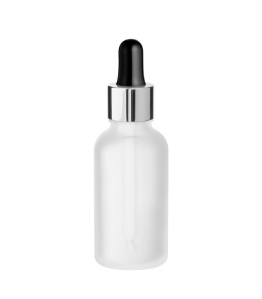 Glasflasche 30 ml satiniert matt mit silberner Pipette – Tropfflasche