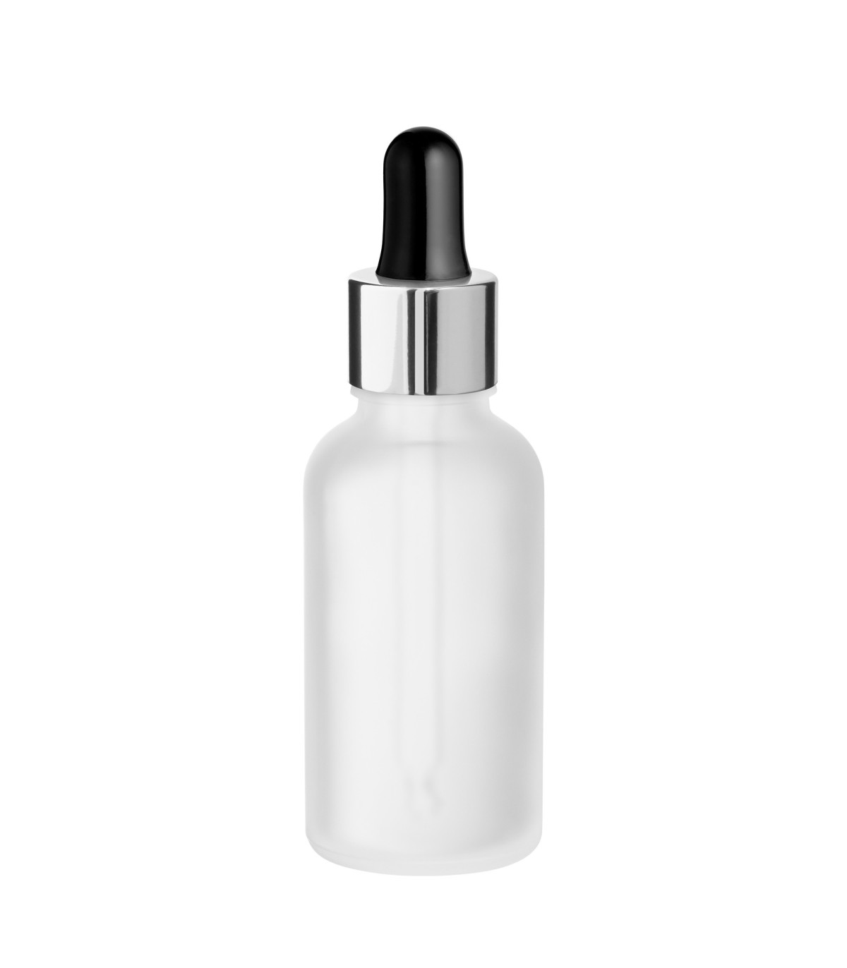 Glasflasche 30 ml satiniert matt mit silberner Pipette – Tropfflasche