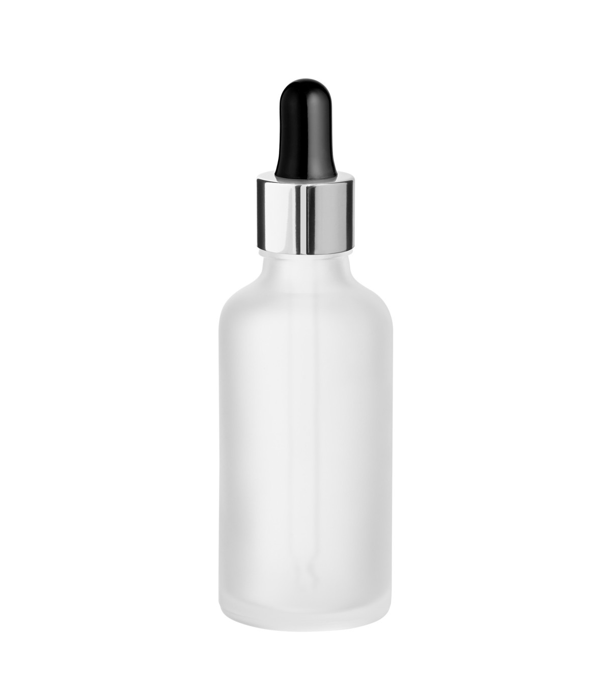 Glasflasche 50 ml satiniert matt klar mit silberner Pipette | Tropfen