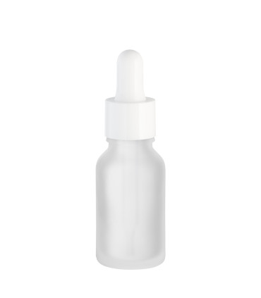 Glasflasche 15 ml satiniert matt klar mit weißer Pipette - Leer 18 mm