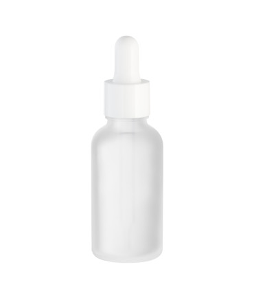 Glasflasche 30 ml klar satiniert matt mit weißer Pipette | Tropfer
