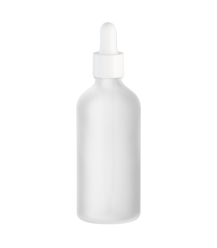 Glasflasche 100 ml satiniert matt klar mit weißer Pipette – Tropfen
