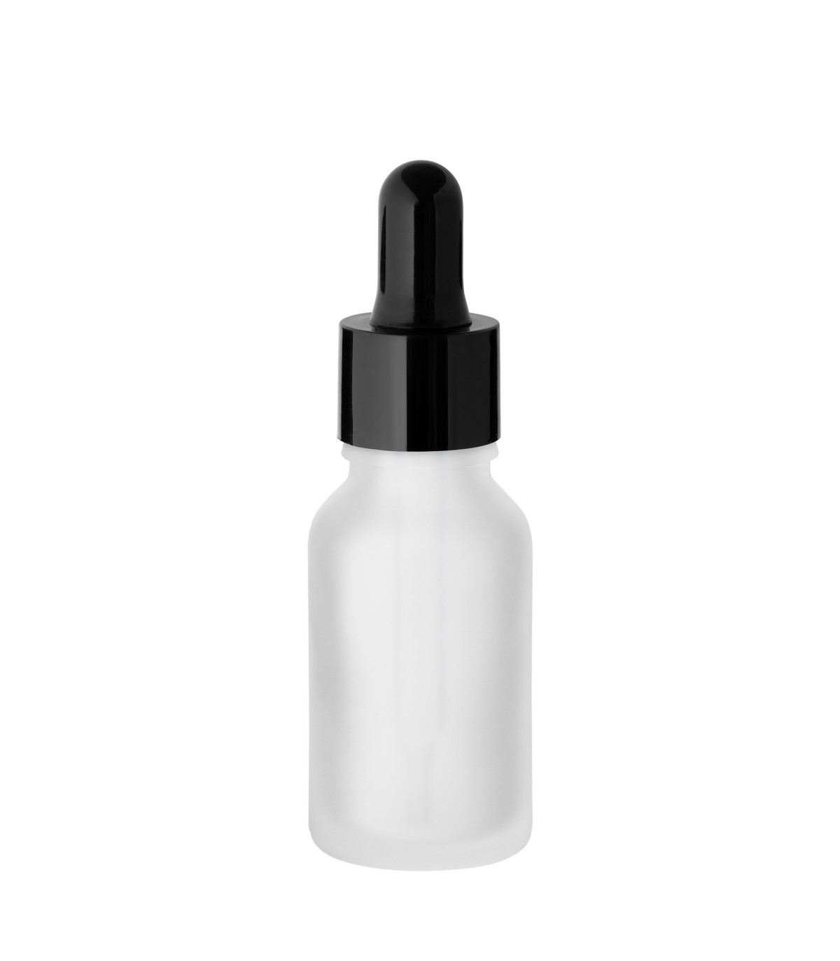 Glasflasche 15 ml klar matt satiniert mit schwarzer Pipette – 100 Stk.