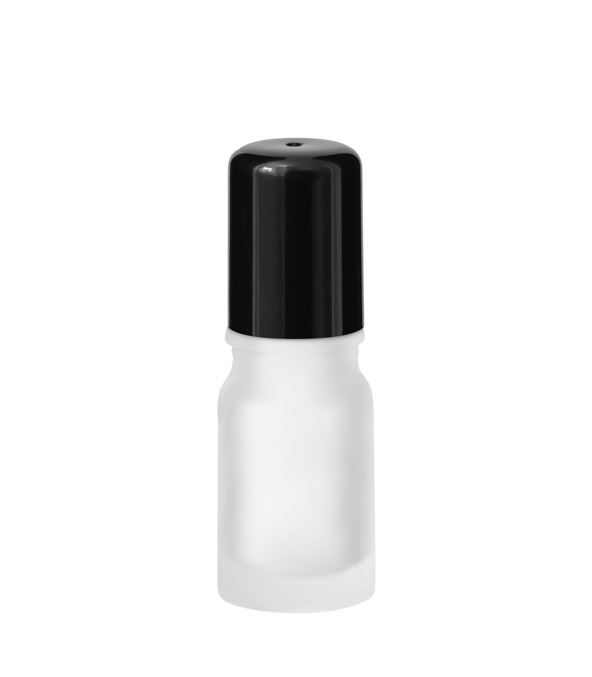 Glasflasche 5 ml matt klar Roll-on mit schwarzem Schraubverschluss