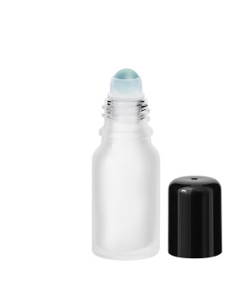 Glasflasche 10 ml satiniert Roll-on mit schwarzem Schraubverschluss