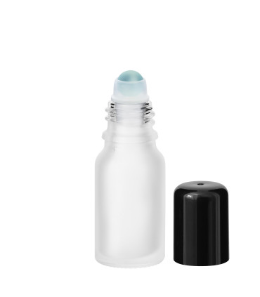 Glasflasche 10 ml klar matt Roll-on mit schwarzem Schraubverschluss