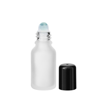 Glasflasche 15 ml satiniert Roll-on mit schwarzem Schraubverschluss