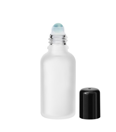 Glasflasche 30 ml satiniert Roll-on mit schwarzem Schraubverschluss