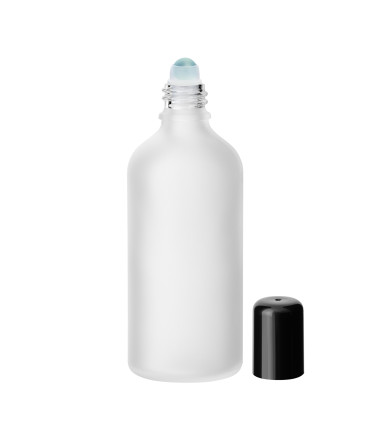 Glasflasche 100 ml satiniert – Roll-on mit schwarzem Schraubverschluss