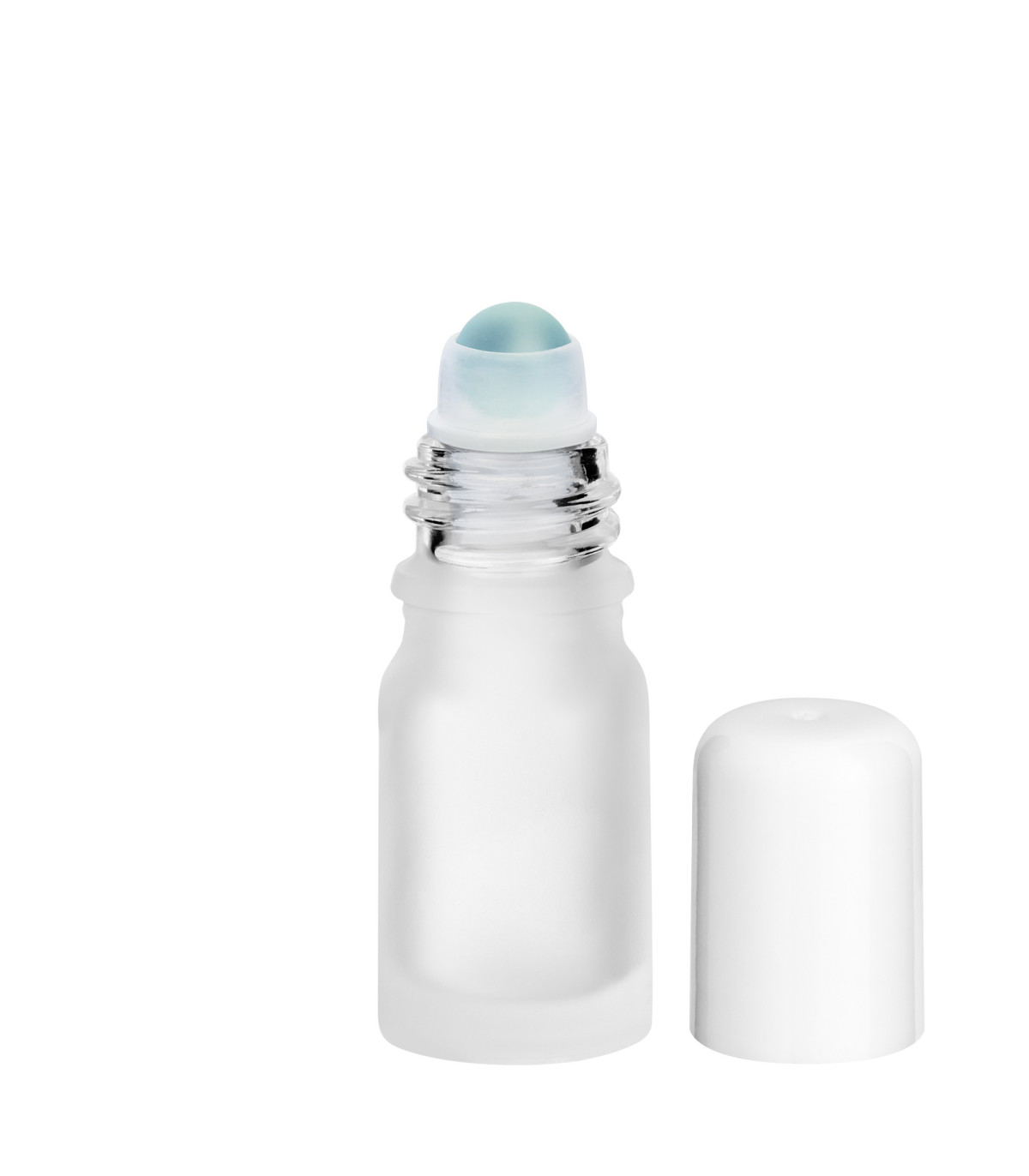 Glasflasche 5 ml satiniert matt Roll-on mit weißem Schraubverschluss