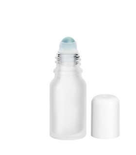 Glasflasche 10 ml satiniert matt Roll-on mit weißem Schraubverschluss