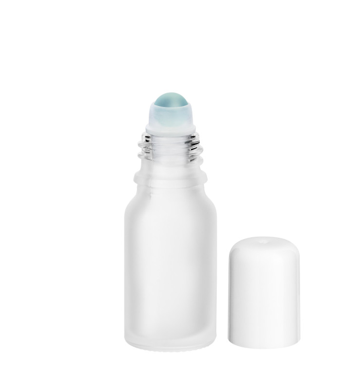 Glasflasche 10 ml satiniert matt Roll-on mit weißem Schraubverschluss