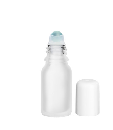 Glasflasche 10 ml satiniert matt Roll-on mit weißem Schraubverschluss