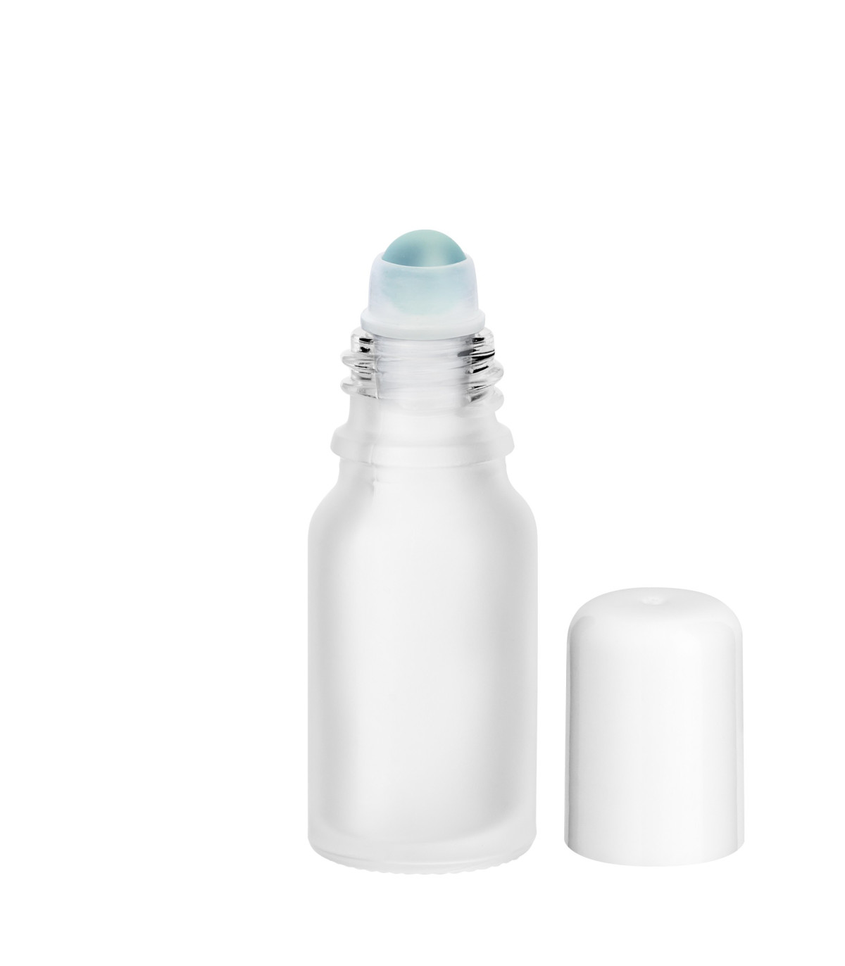 Glasflasche 10 ml satiniert matt Roll-on mit weißem Schraubverschluss