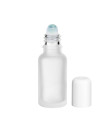 Glasflasche 20 ml klar matt Roll-On mit weißem Schraubverschluss