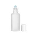 Glasflasche 50 ml klar matt Roll-On mit weißem Schraubverschluss