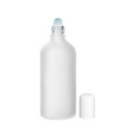 Glasflasche 100 ml klar matt Roll-On mit weißem Schraubverschluss