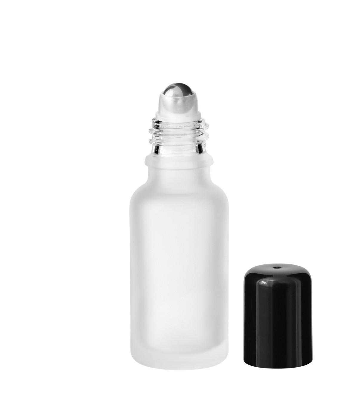 Satinierte matte klare 20ml Roll-on Glasflasche | Schwarz Verschluss