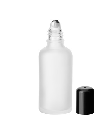 Glasflasche 50 ml satiniert matt klar Roll-on mit Schraubverschluss