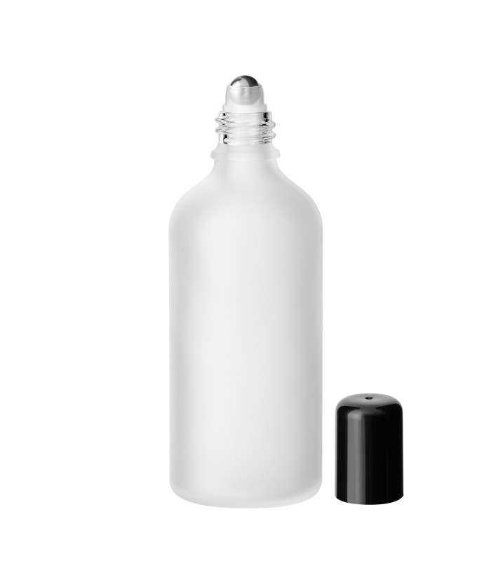 Glasflasche 100ml satiniert farblos matt Roll-on mit Schraubverschluss