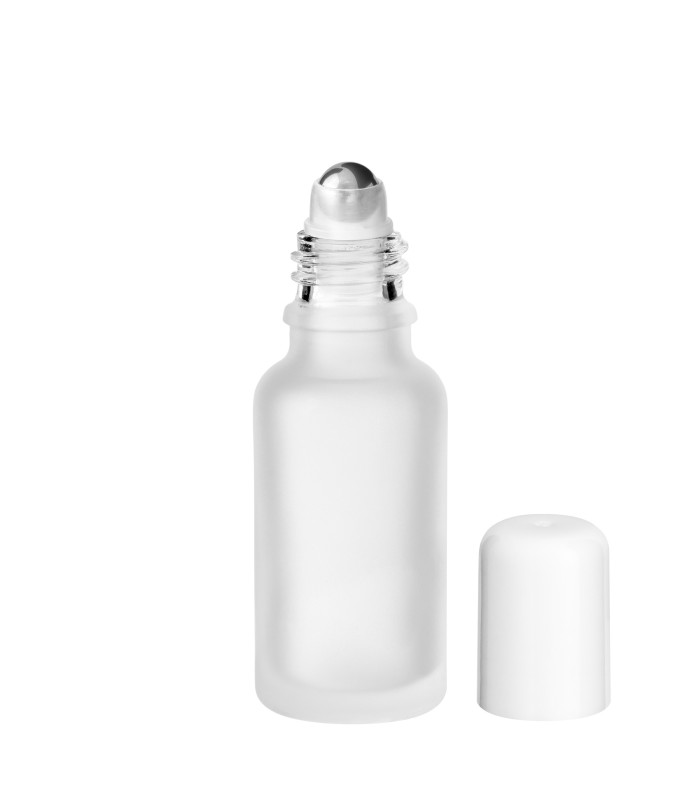 20 ml Roll-on Glasflasche matt satiniert mit weißem Schraubverschluss