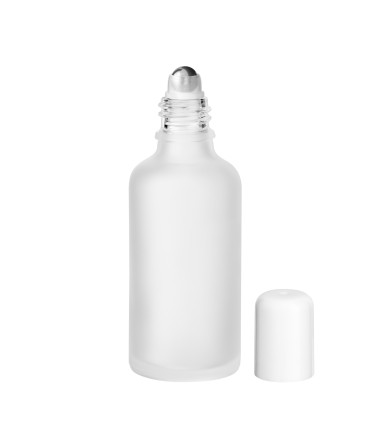 Satinierte klare Glasflasche 50ml Roll-on | Weißer Verschluss | Leer