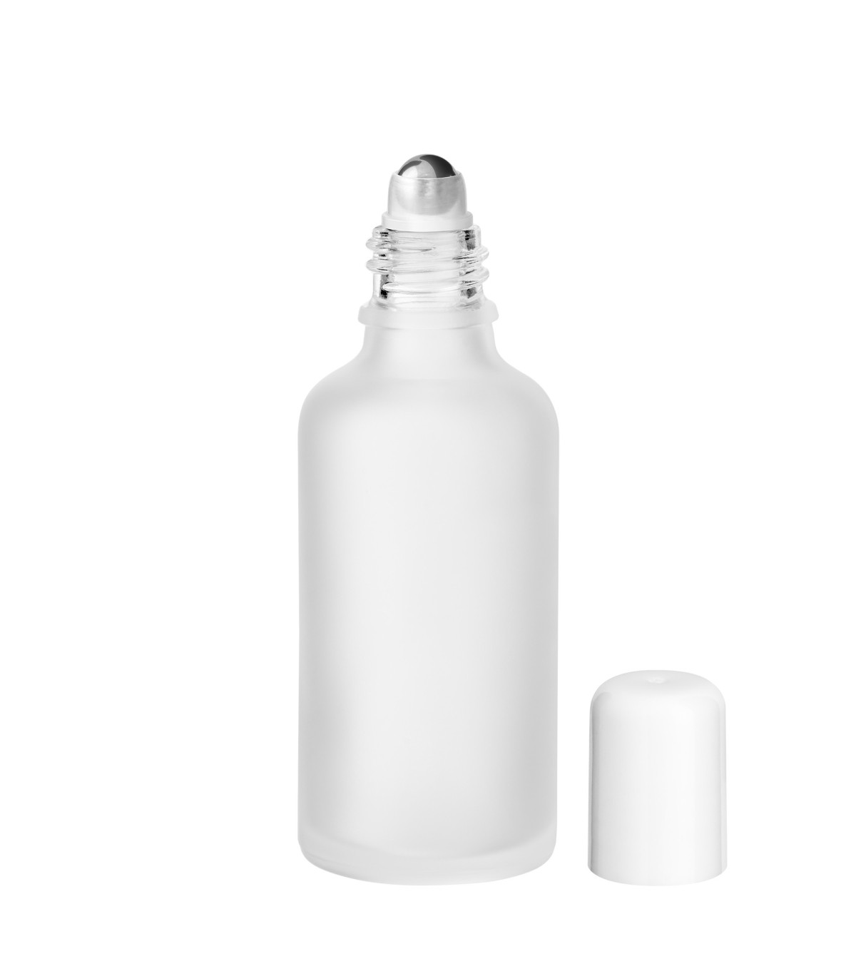 Satinierte klare Glasflasche 50ml Roll-on | Weißer Verschluss | Leer