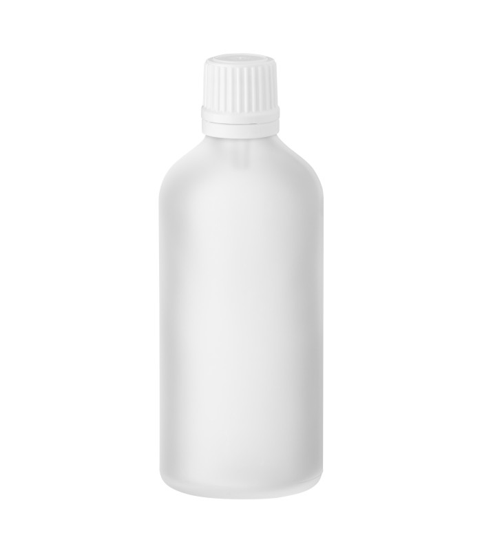 Glasflasche 100ml transparent satiniert matt klar mit weißem Tropfer