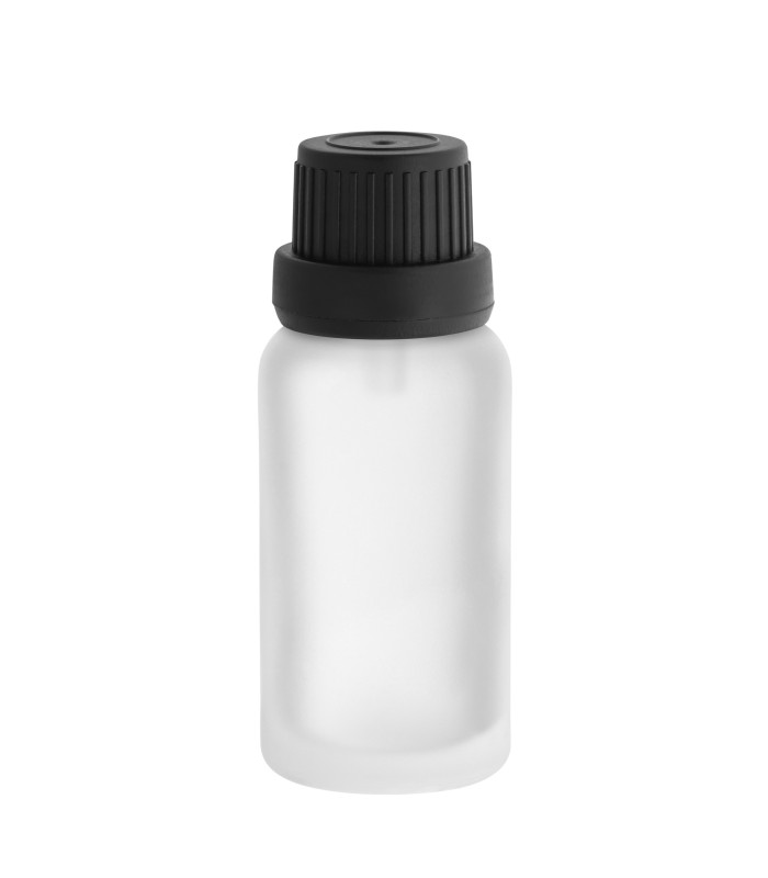 Glasflasche 20 ml klar matt mit schwarzem Tropfeinsatz | Tropfflasche