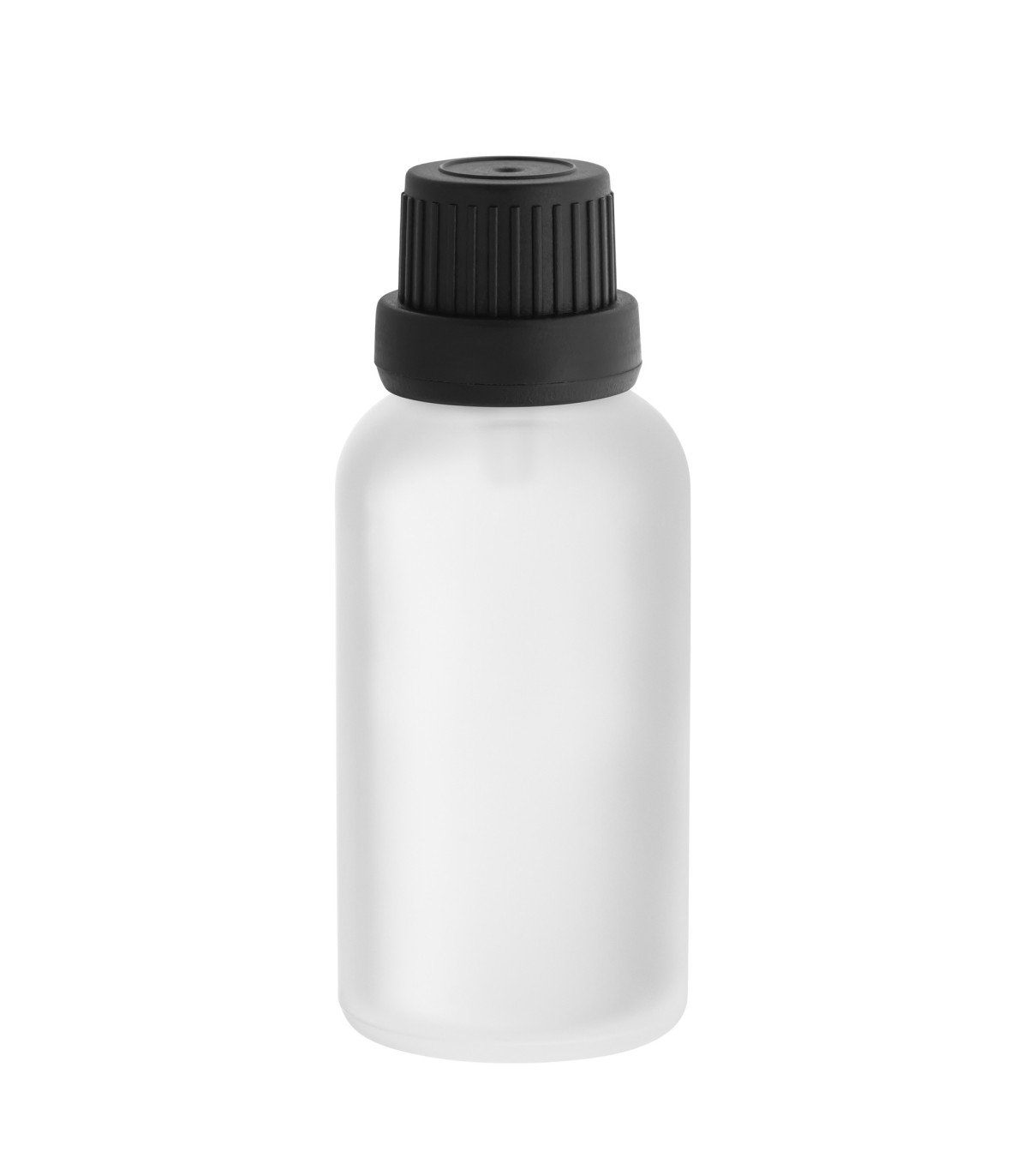 Glasflasche 30 ml klar matt mit schwarzem Tropfer | Leer 18 mm