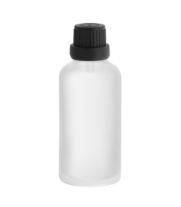 Glasflasche 50ml klar matt mit schwarzem Tropfeinsatz | Leer