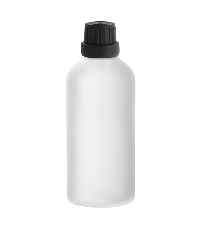 Glasflasche 100 ml klar matt mit schwarzem Tropfer | Leer DIN 18
