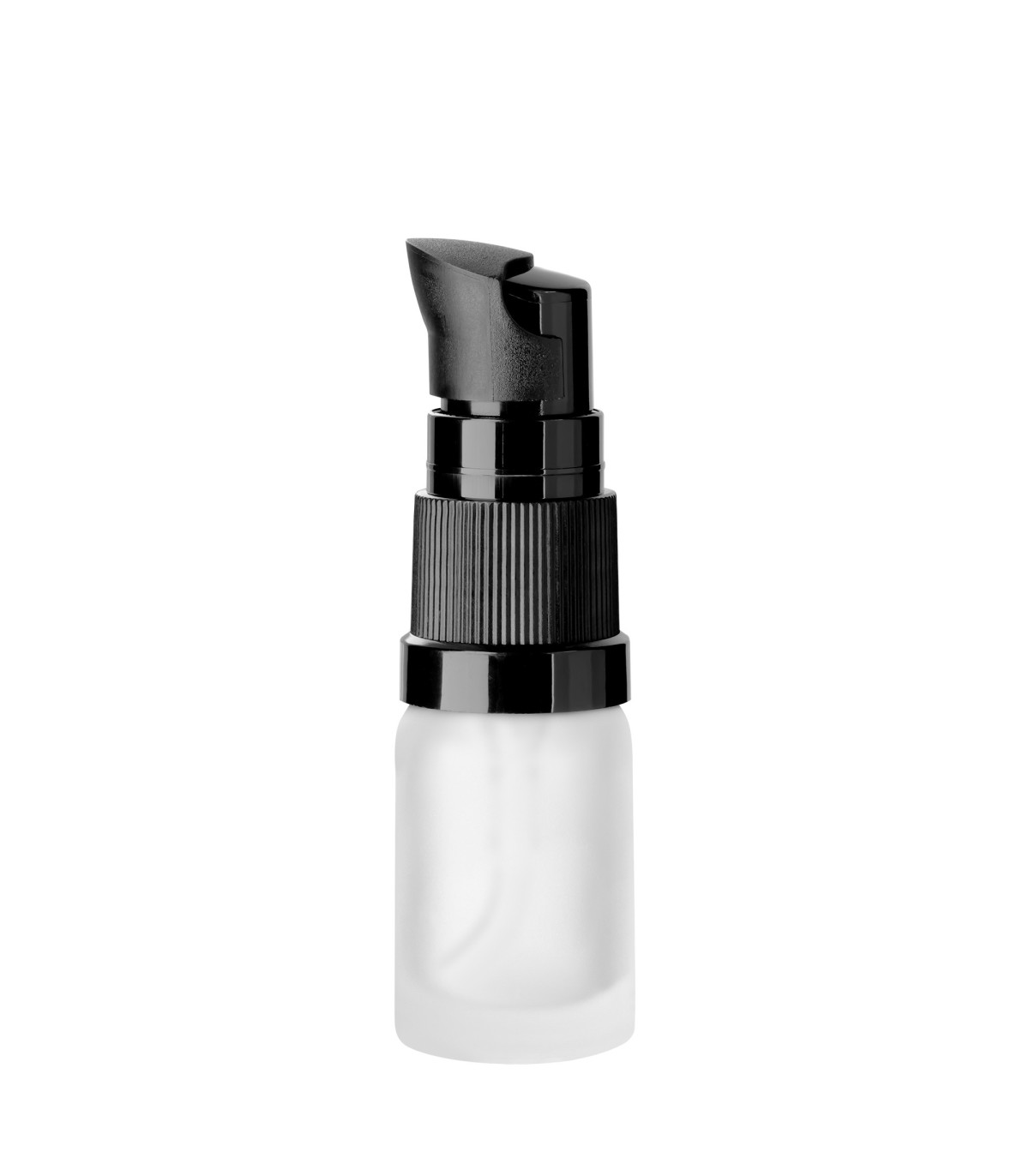 Glasflasche klar matt 5 ml mit schwarzer Dosierpumpe | für Proben