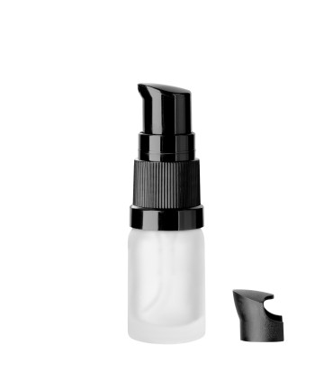 Glasflasche klar matt 5 ml mit schwarzer Dosierpumpe | für Proben