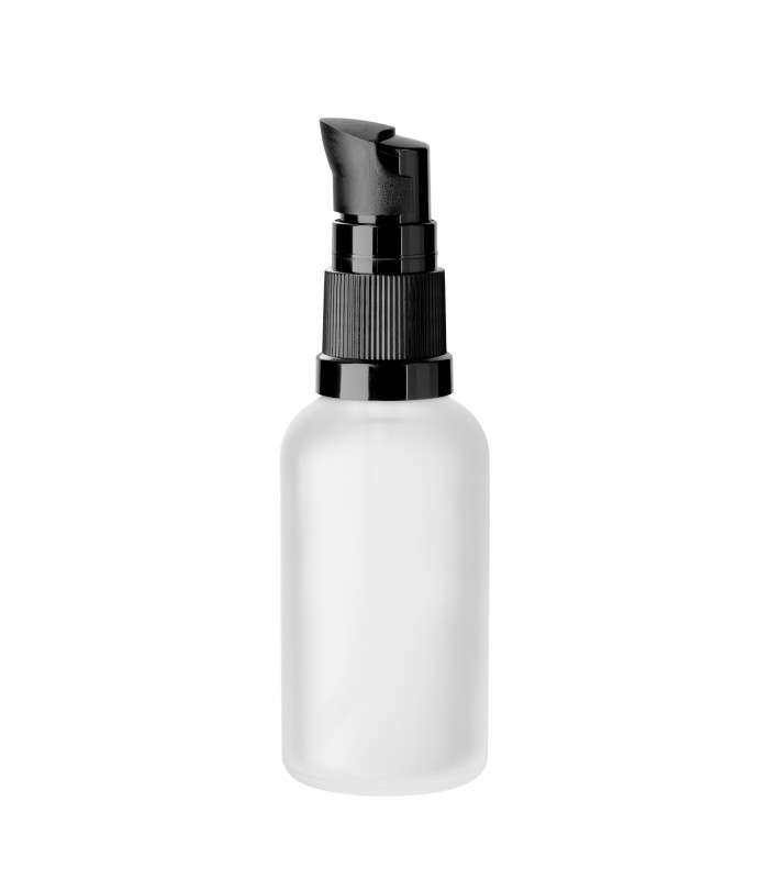Glasflasche 30 ml klar matt mit schwarzer Dosierpumpe | Pumpflasche