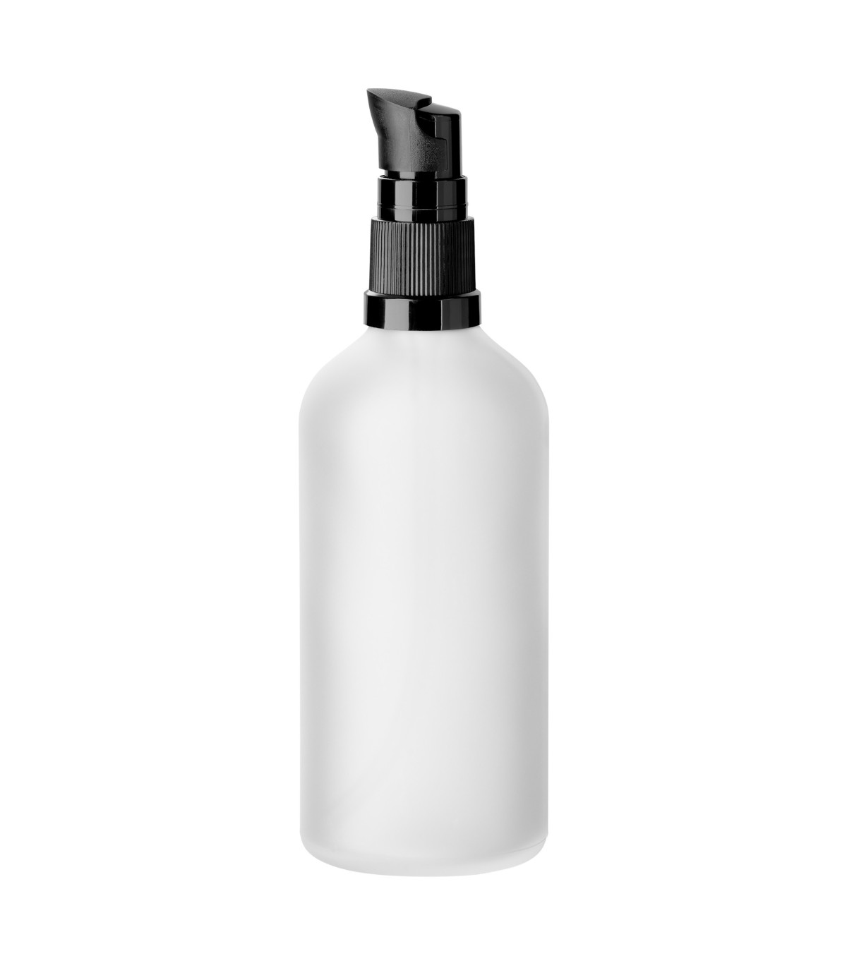 Glasflasche klar matt 100 ml mit schwarzer Pumpe - Leere Pumpflasche