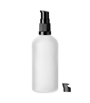 Glasflasche klar matt 100 ml mit schwarzer Pumpe - Leere Pumpflasche