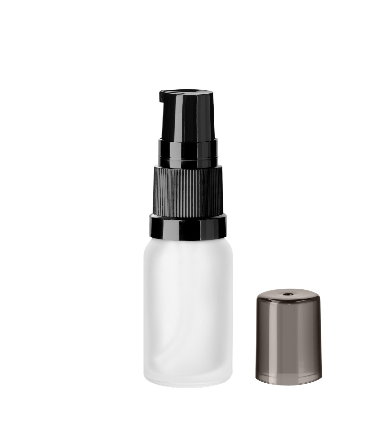 Glasflasche farblos satiniert 10 ml mit schwarzer Pumpe | Leer kaufen