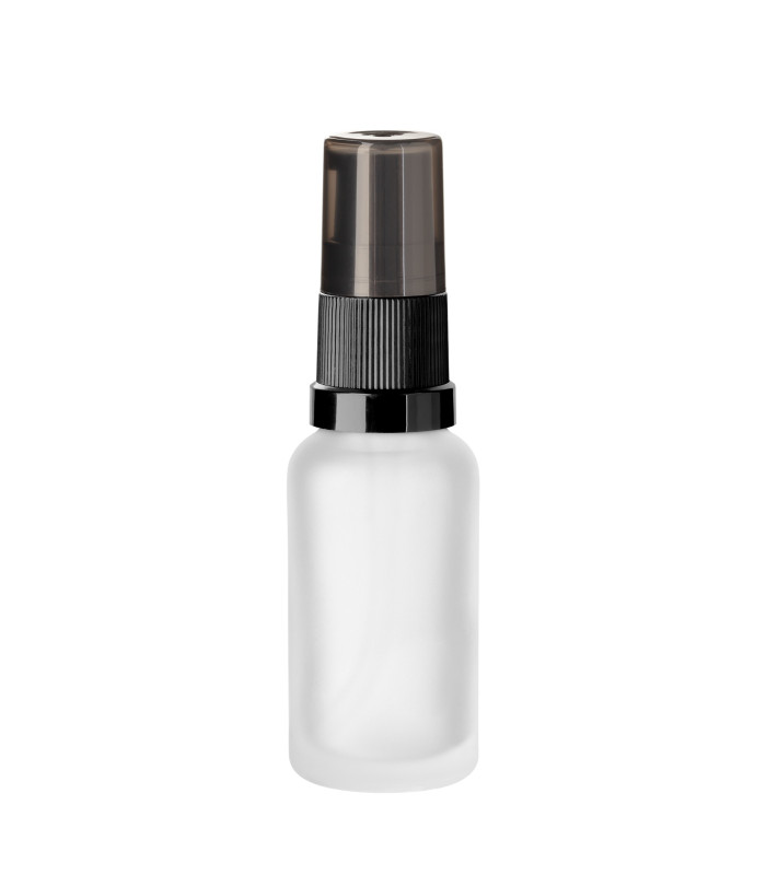 Glasflasche 20 ml klar matt mit schwarzer Pumpe | Pumpflasche