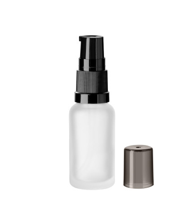 Glasflasche 20 ml klar matt mit schwarzer Pumpe | Pumpflasche