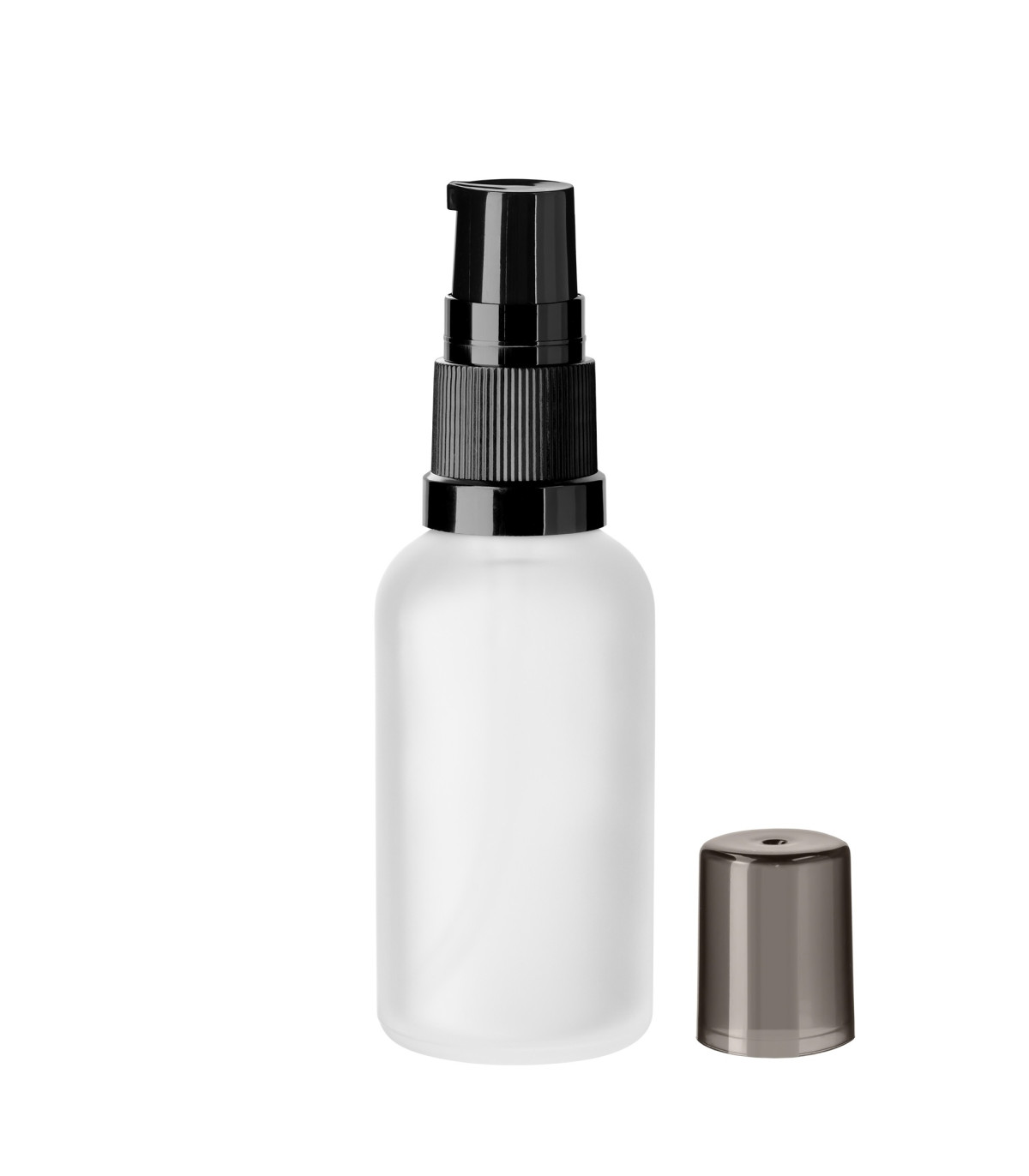 Glasflasche 30 ml klar matt mit schwarzer Dosierpumpe | Leer kaufen