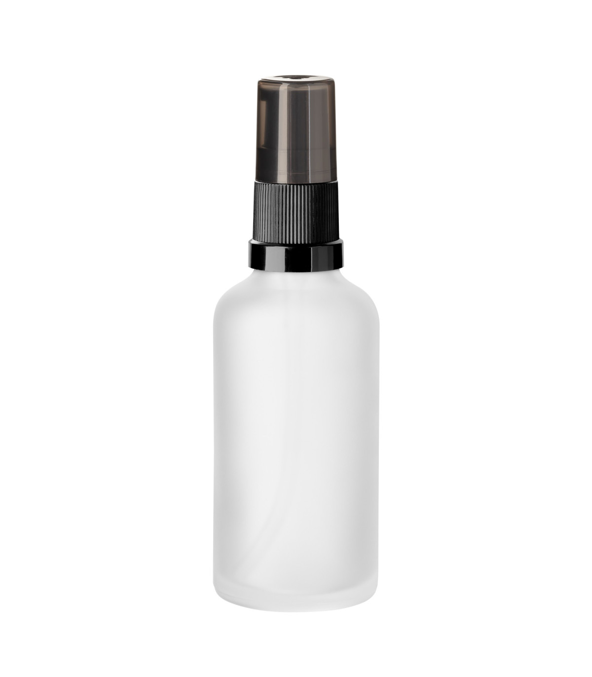 Glasflasche klar matt satiniert 50 ml mit schwarzer Pumpe | Frosted
